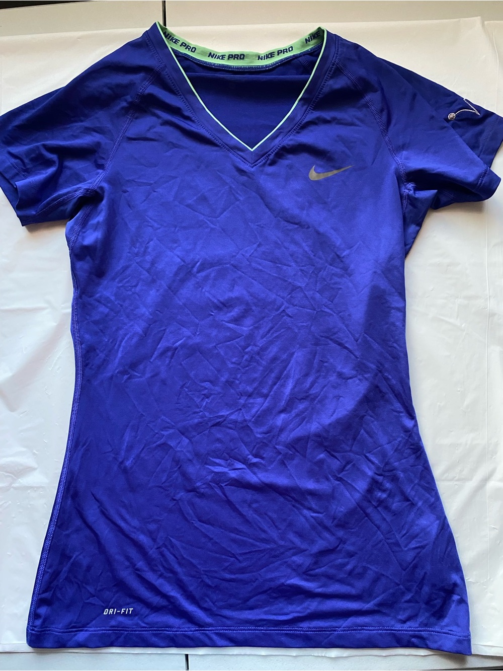 Nike Women's Short Sleeve V-Neck Dri-FIT Top — Royal Blue with Lime Trim